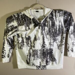 Upper Playground Hoodie Mens XL Full Zip White Forest Trees AOP  Y2K Sweatshirt